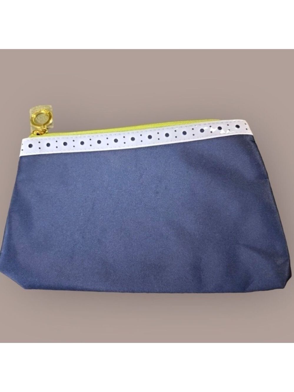 New ESTEE LAUDER Navy Blue Lime Green & White Cosmetic Makeup Bag